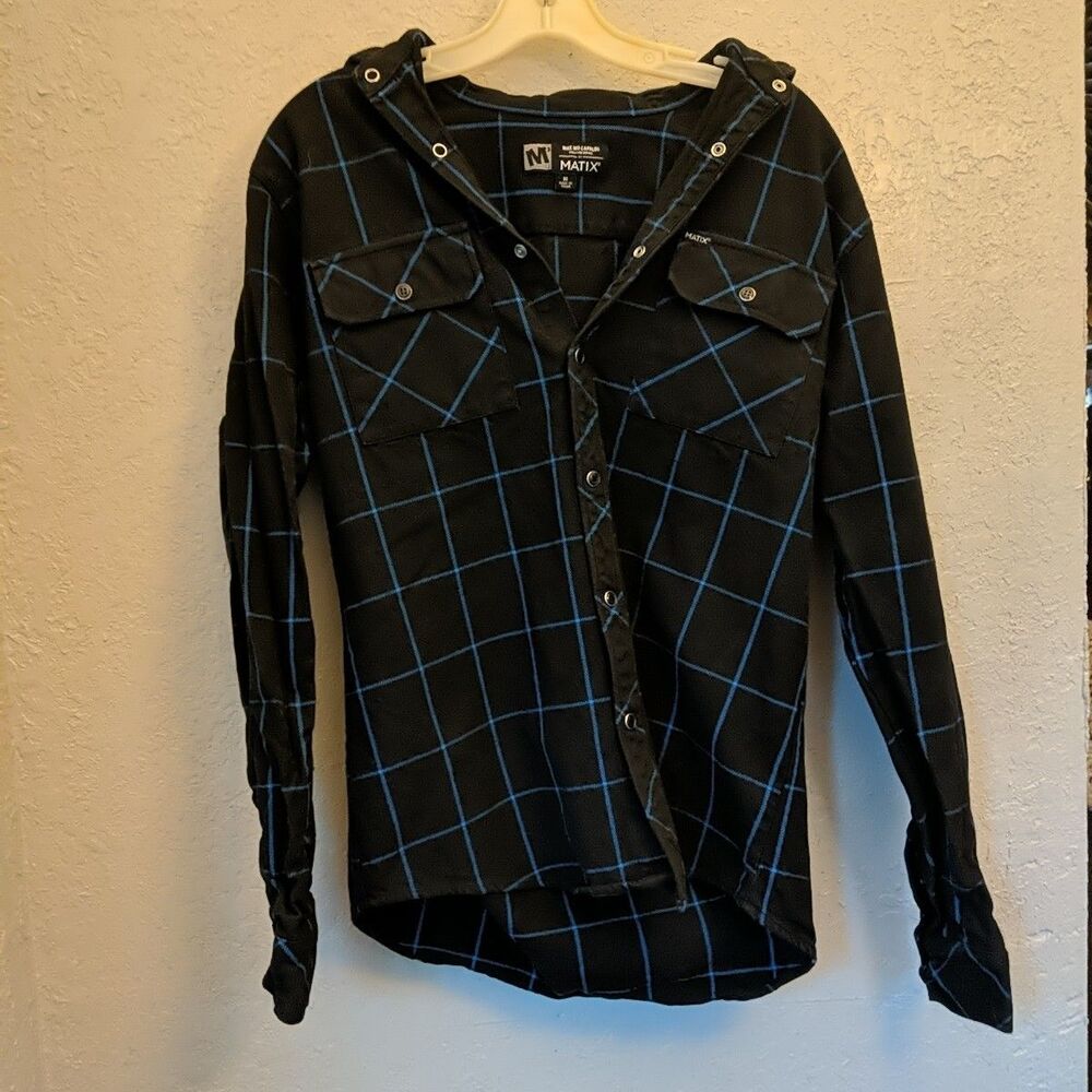 Matix Denim Flannel shirt M Black Blue Skater Punk Rave Grunge Indie Sleaze